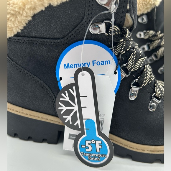 Time & Tru Black Winter Hiker Boots Women’s 7 Vegan All Man-Made Fur Lined – NWT - Picture 10 of 10